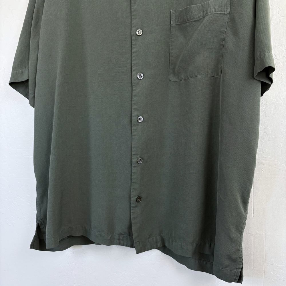 Brandini 100% Silk Camp Collar Shirt Mens XL Short Sleeve Sage Green Button Up - Picture 5 of 7